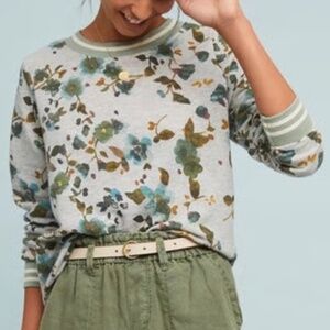 Anthropologie T.La Sporty Trimmed Floral Sweatshirt Medium